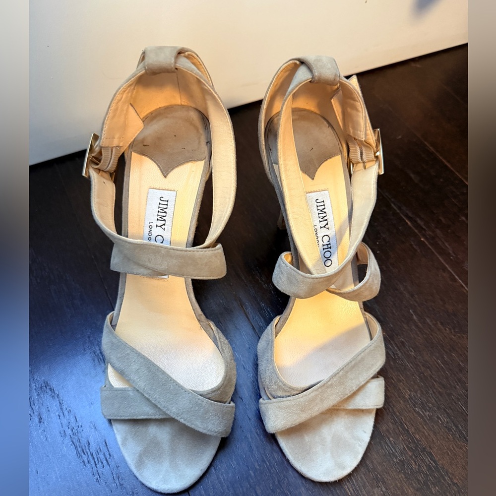 Jimmy Choo nude suede Lottie strappy 100mm sandals